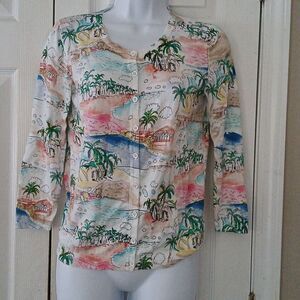 Talbots  tropical beach ocean button down super soft cardigan  Sz XS  NWOT